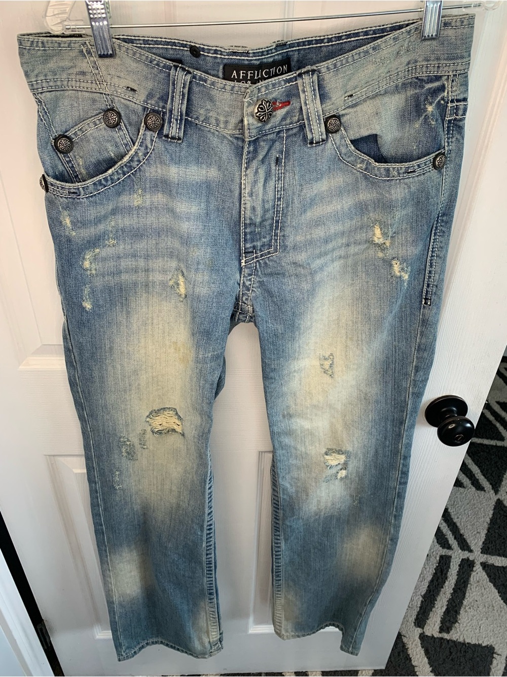Vintage Y2K Affliction Men’s Jeans 33x34 Cooper Bootcut Light Wash Distressed